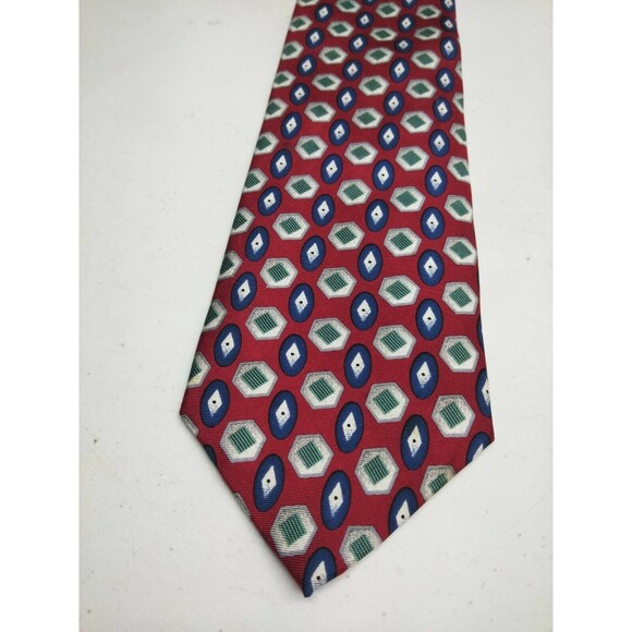 Vtg Lot of 2 Oscar de La Renta Silk Necktie Tie Mens Geometric Red Brown Draws - Picture 2 of 11